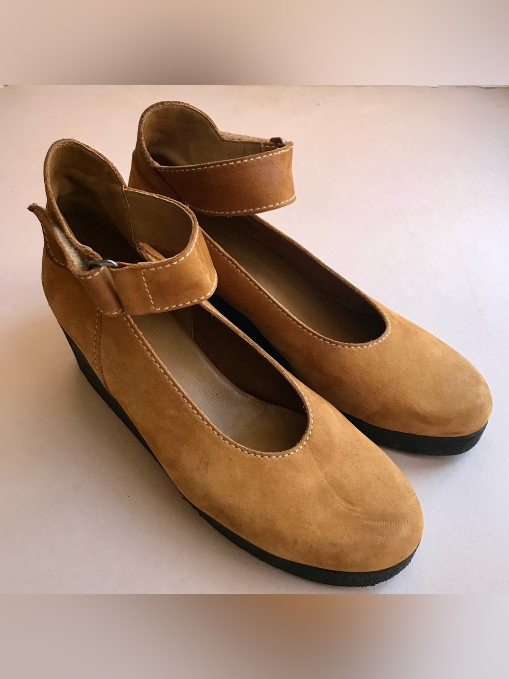ARCHE Shoe 40 S-9-9.5 Mary Jane Wedge Ankle Strap Chestnut Suede France